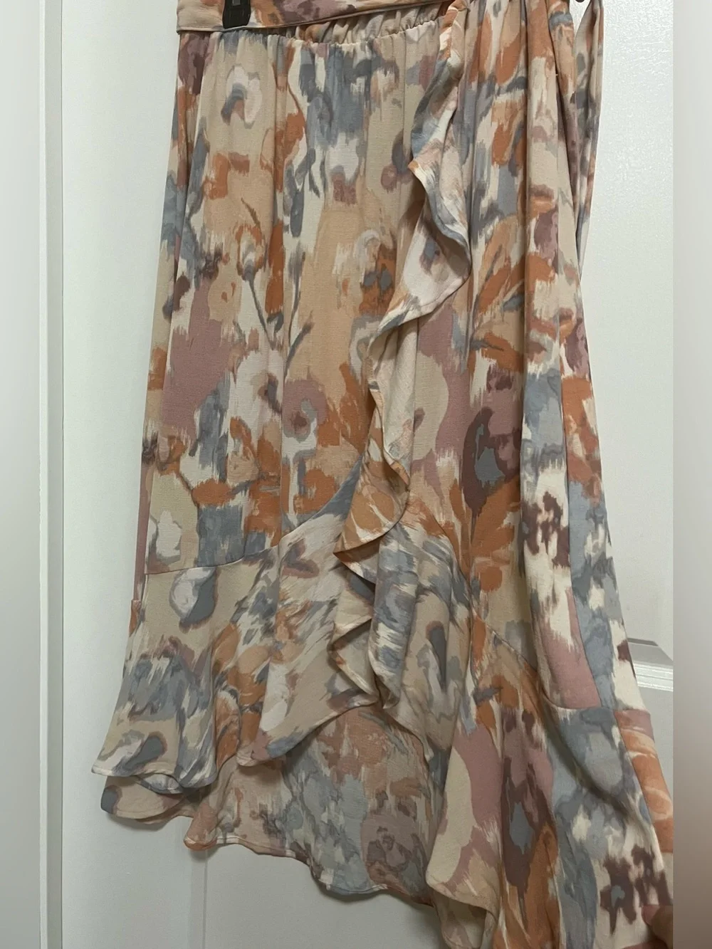 Madison + Hudson Abstract Floral Ruffle Wrap Midi Skirt Size M
